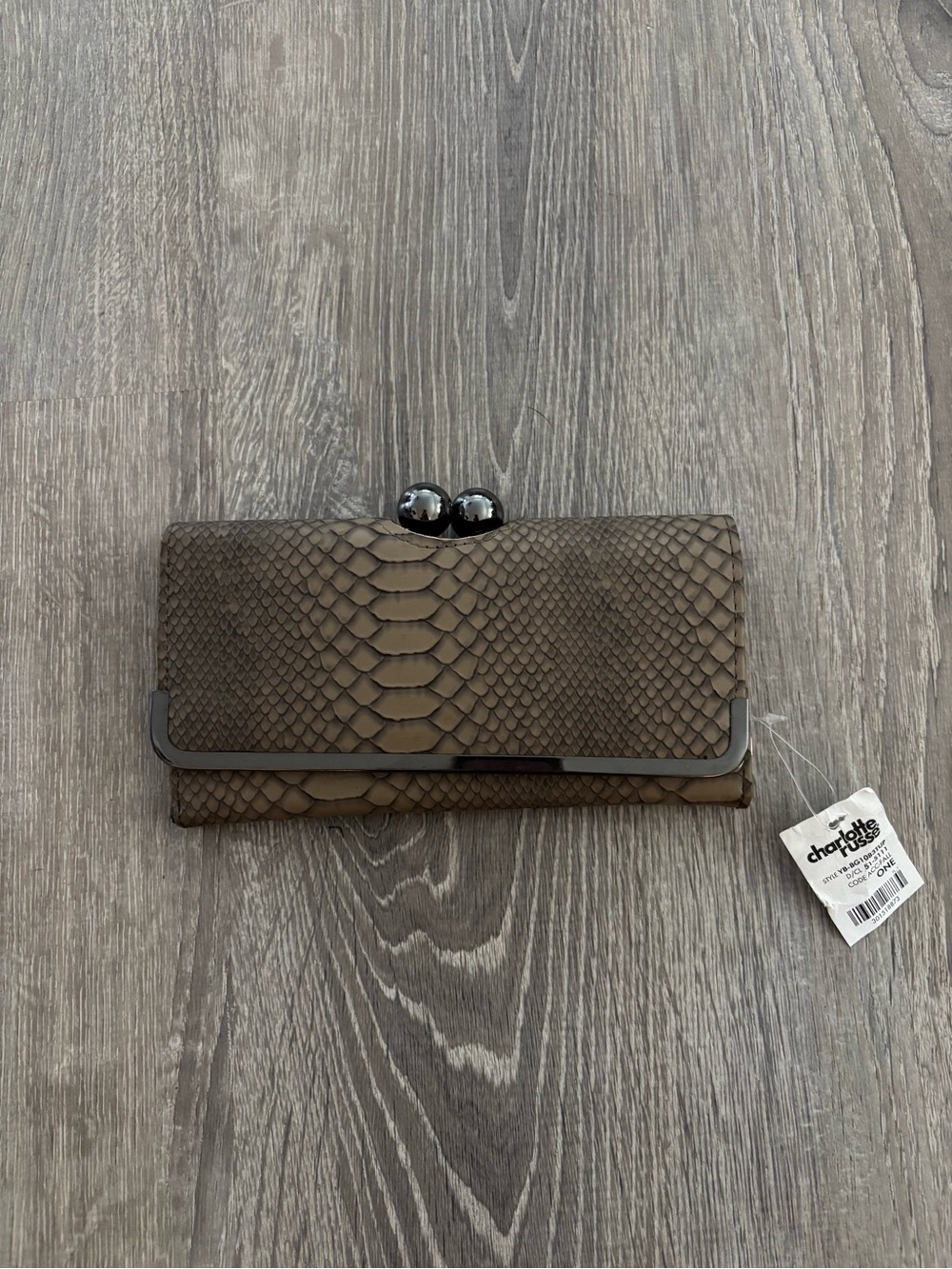 NWT Charlotte Russe brown snakeskin kiss-lock clutch wallet